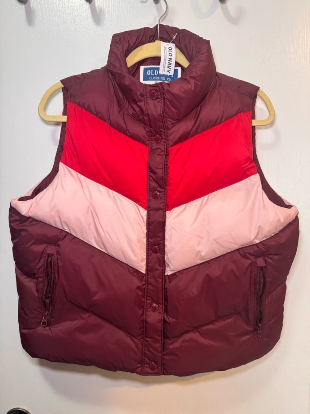 Old Navy Maroon Red Pink Colorblock Puffer Vest